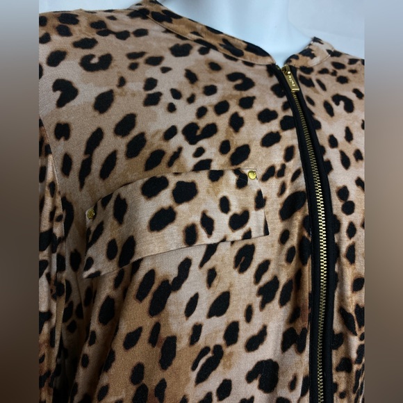 Calvin Klein 3/4 Sleeve Leopard Print Half Zip Up Top Blouse Brown 1X - Picture 5 of 10